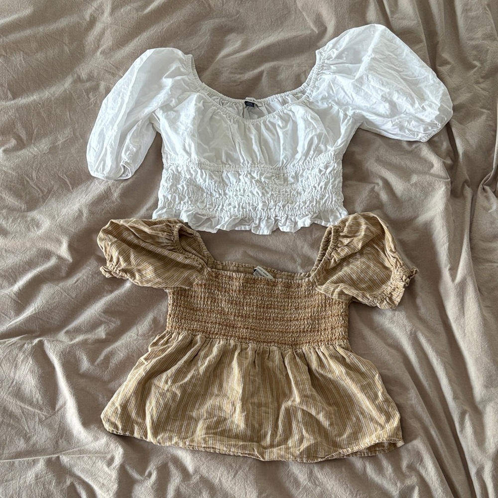 American Eagle Outfitters White and Tan Tops Women’s Size Small and Extra Small